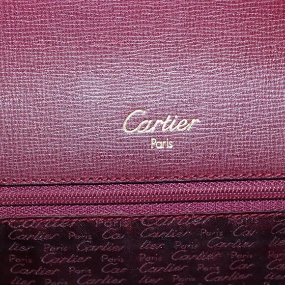 CARTIER Must Line Hand Bag Leather Bordeaux Gold Auth ki5854 - Picture 12 of 14